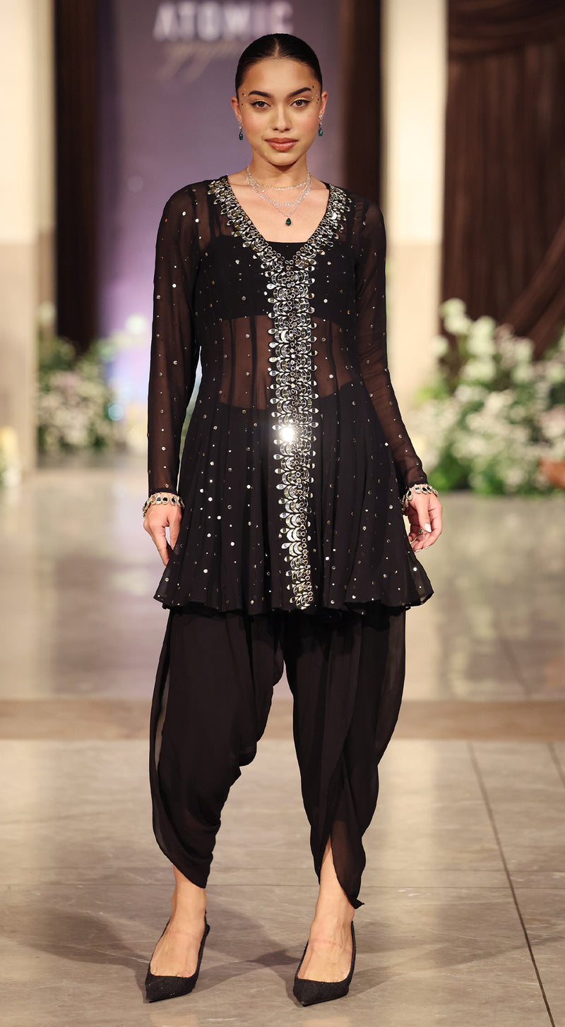 Black Mukaish Georgette Dhoti Set