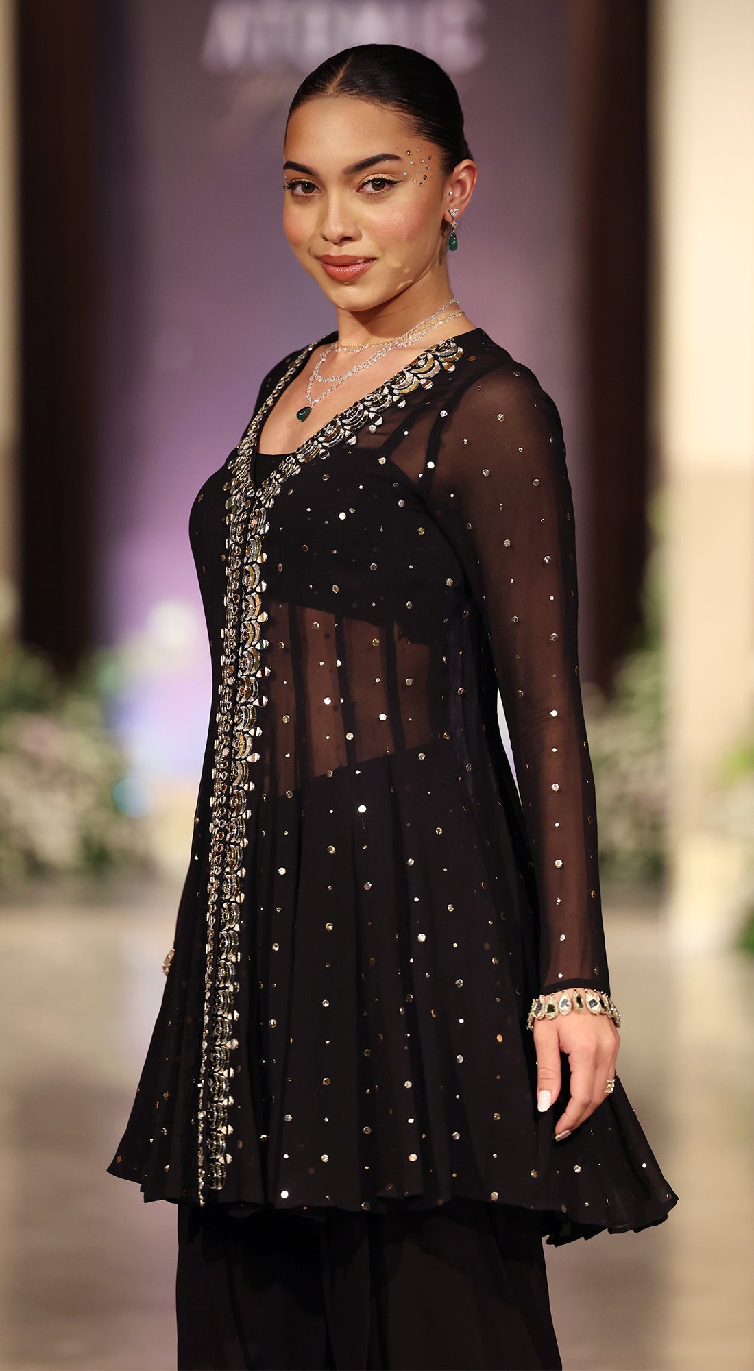 Black Mukaish Georgette Dhoti Set