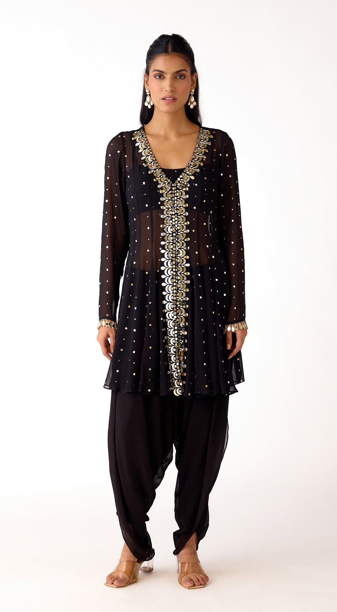 Black Mukaish Georgette Dhoti Set