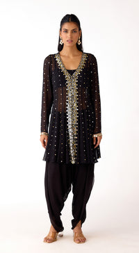 Black Mukaish Georgette Dhoti Set