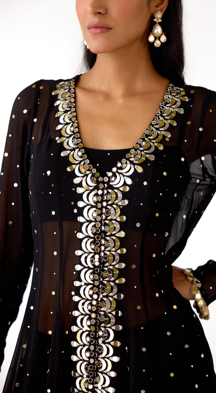 Black Mukaish Georgette Embroidered Dhoti Set