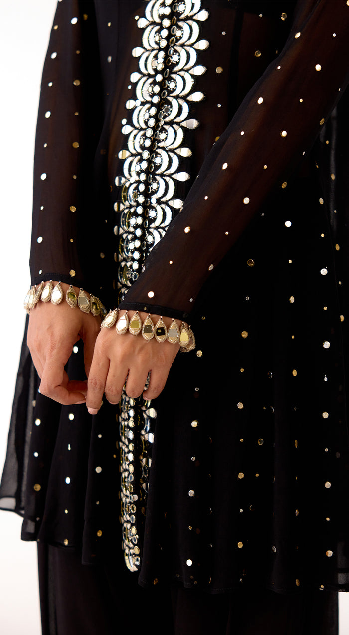 Black Mukaish Georgette Embroidered Dhoti Set