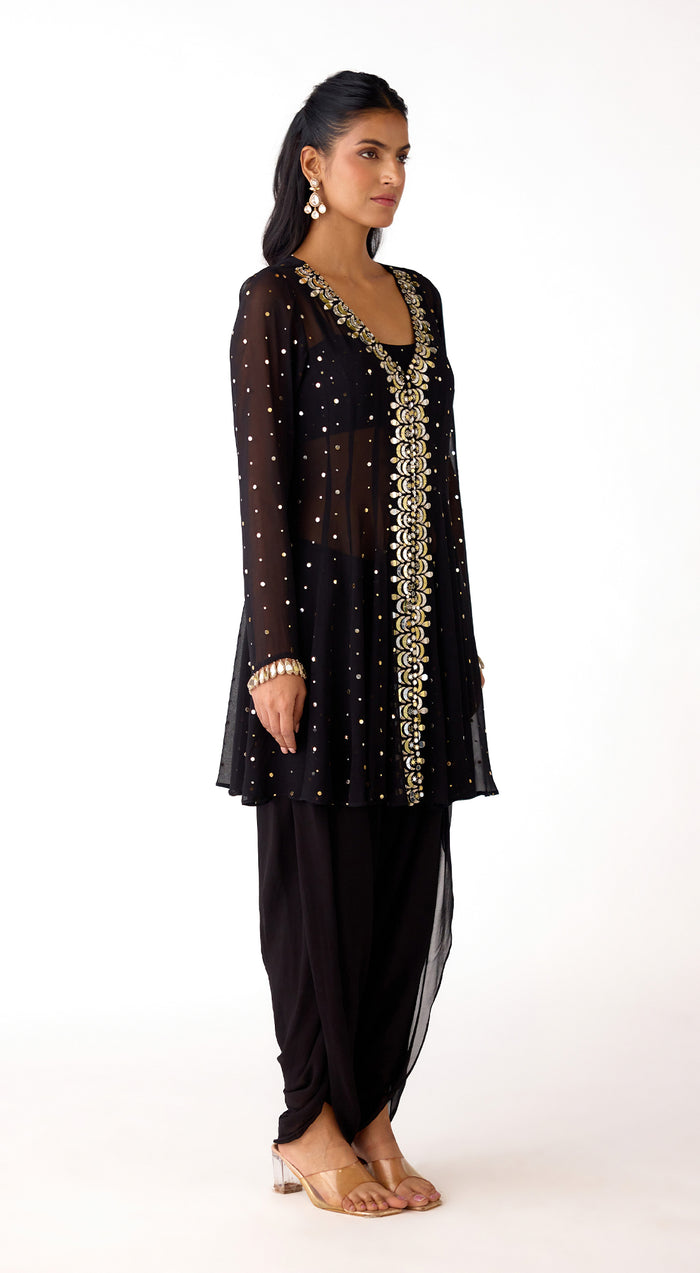 Black Mukaish Georgette Embroidered Dhoti Set