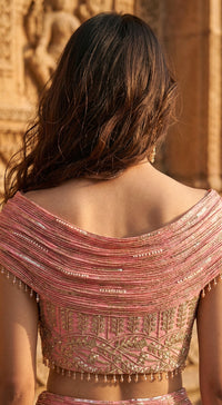 Peach Banarasi Embroidered Lehenga Set