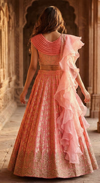 Peach Banarasi Embroidered Lehenga Set