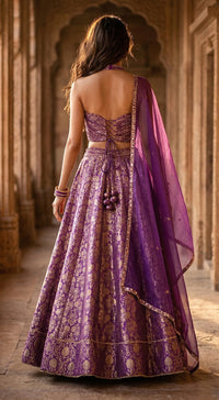 Purple Banarasi Embroidered Lehenga Set