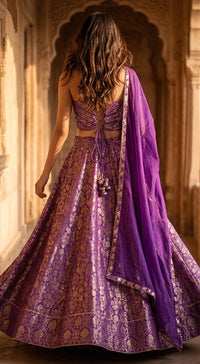 Purple Banarasi Embroidered Lehenga Set