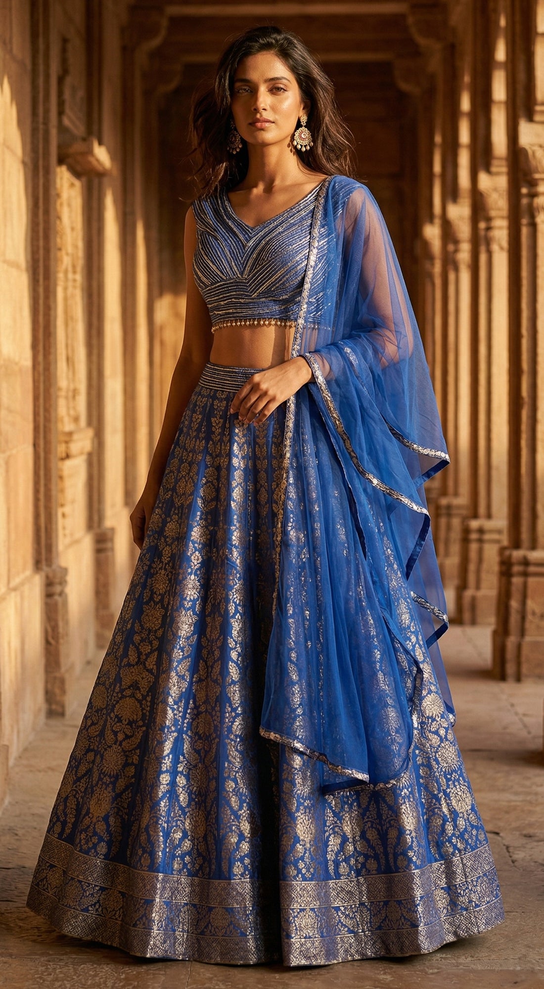 Purple Banarasi Embroidered Lehenga Set