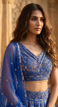 Purple Banarasi Embroidered Lehenga Set