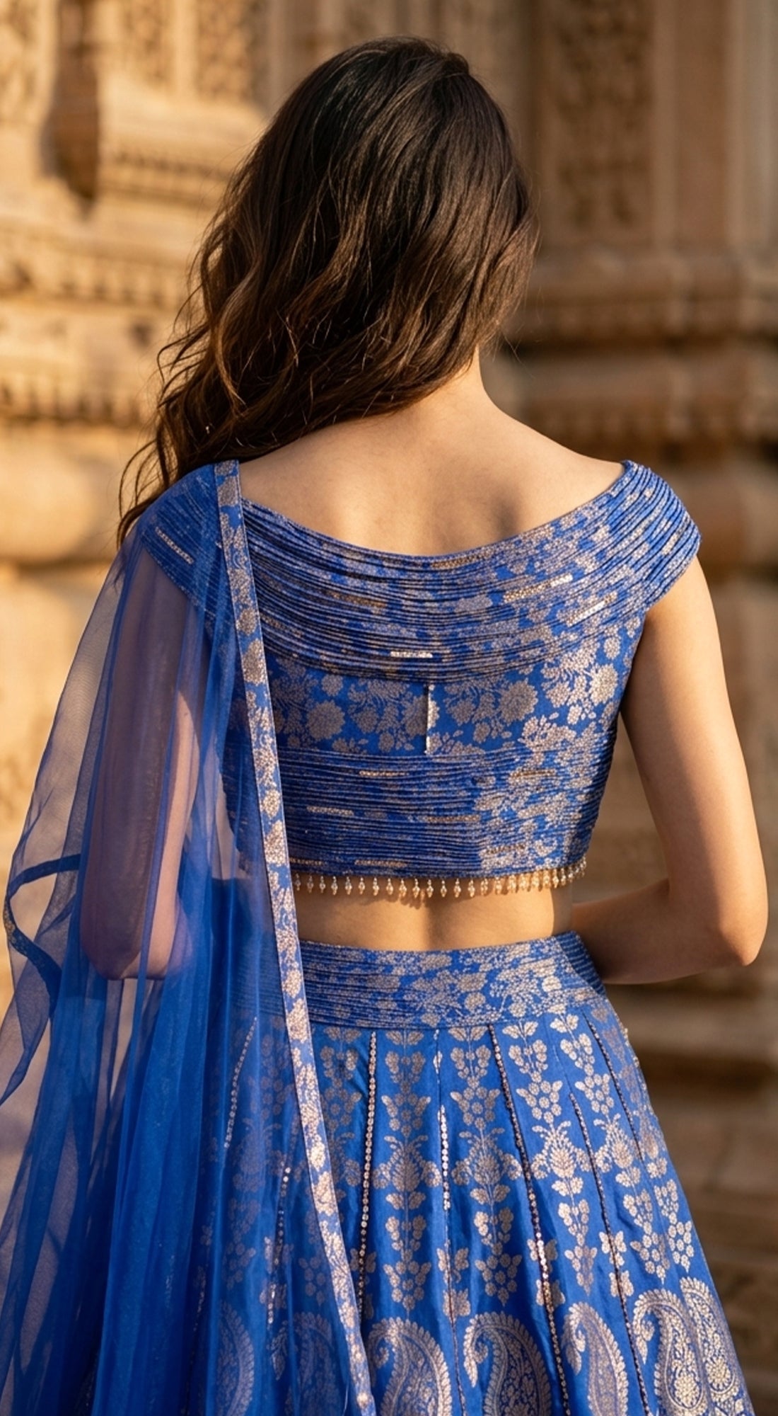 Purple Banarasi Embroidered Lehenga Set