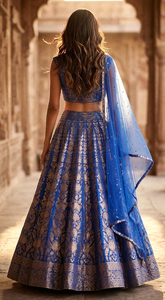 Purple Banarasi Embroidered Lehenga Set