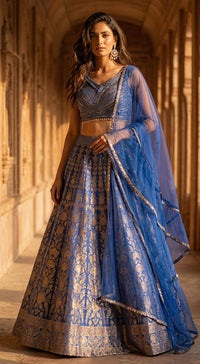 Purple Banarasi Embroidered Lehenga Set