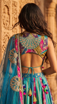 Turquoise Banarasi Embroidered Lehenga Set