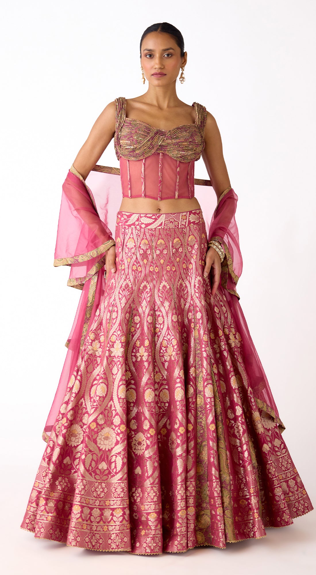 The Rosette Glow Corset & Lehenga Set