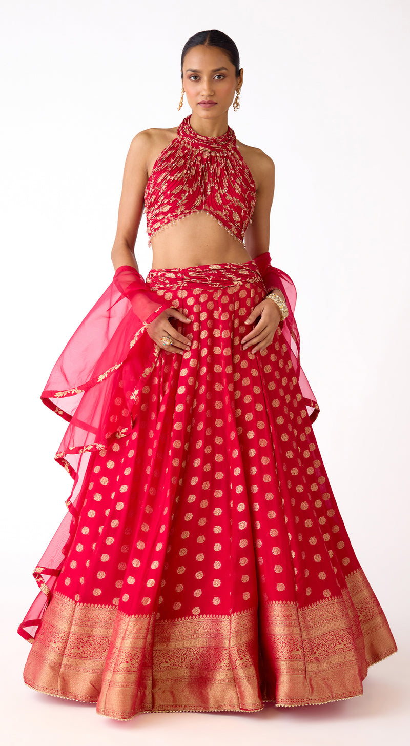 The Scarlet-Gold Banarasi Lehenga Set