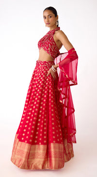 The Scarlet-Gold Banarasi Lehenga Set