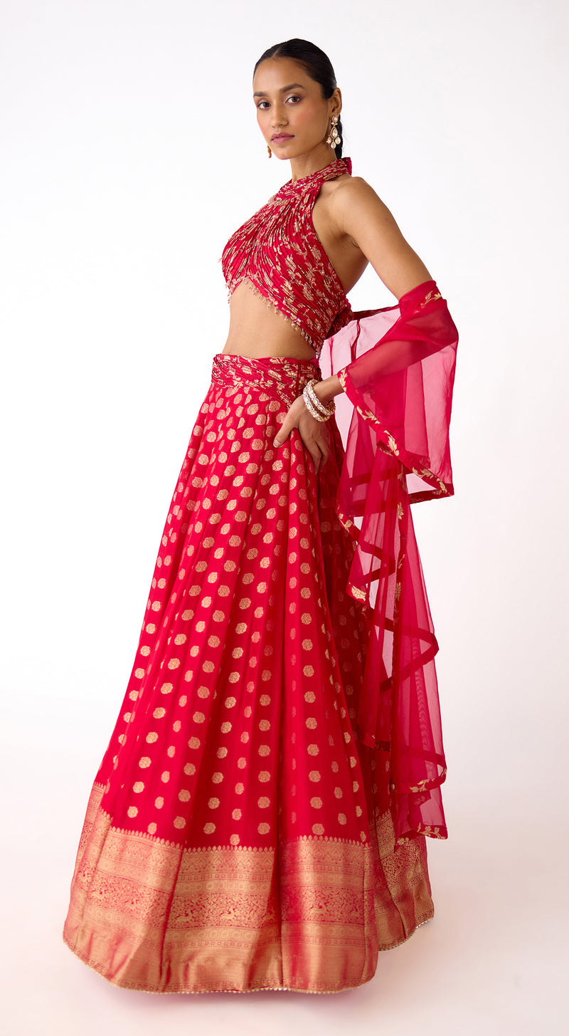 The Scarlet-Gold Banarasi Lehenga Set