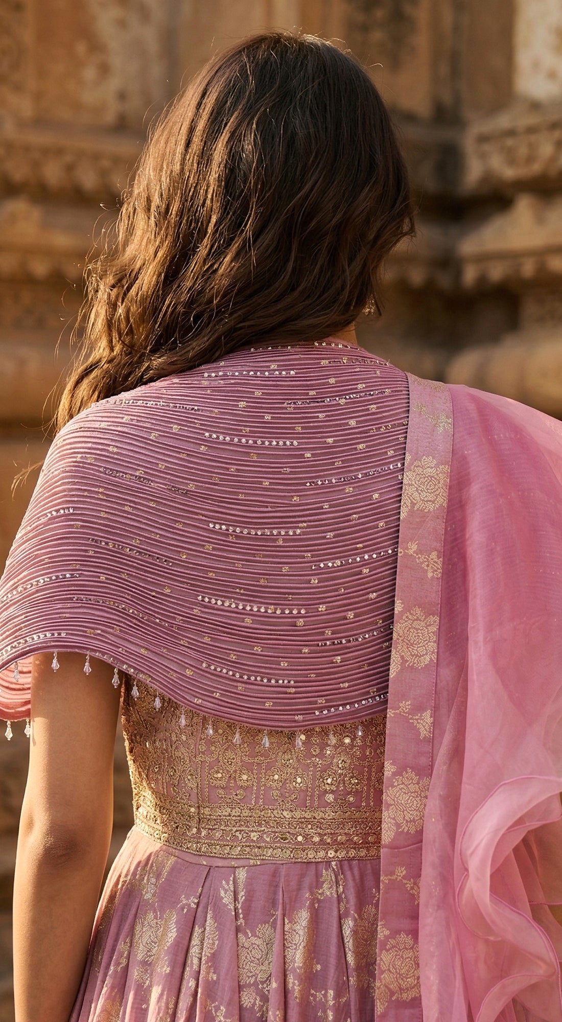 Pink Banarasi Embroidered Lehenga Set