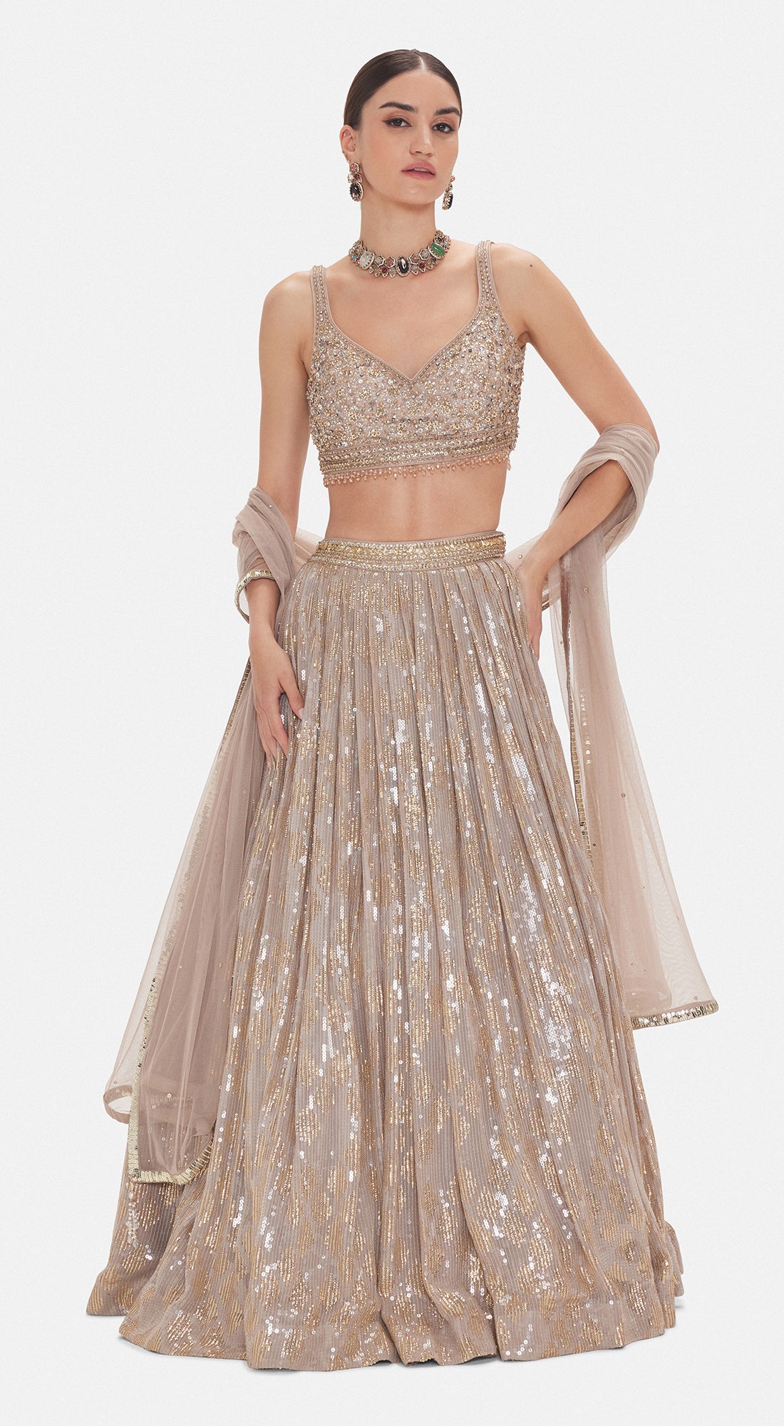 The Muted Champagne Bronze Lehenga