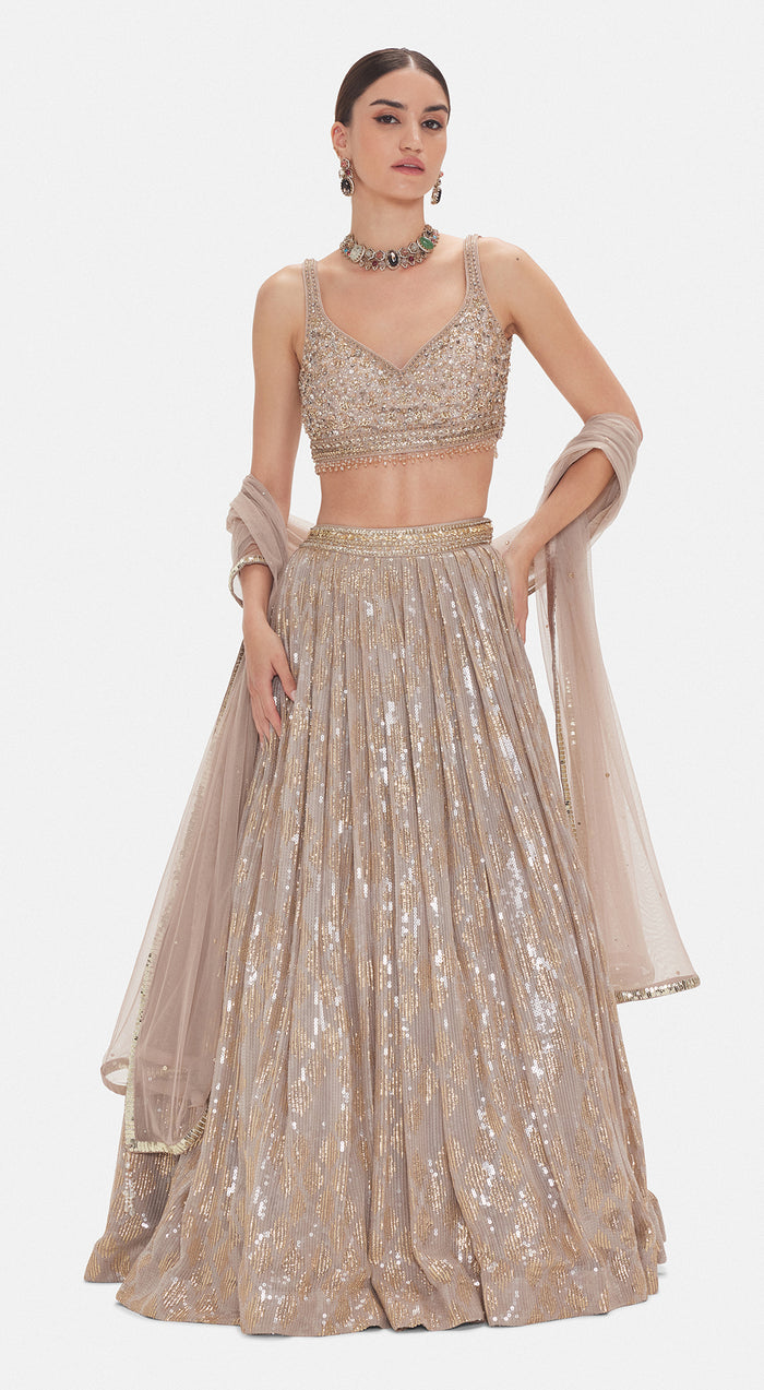 The Muted Champagne Bronze Lehenga