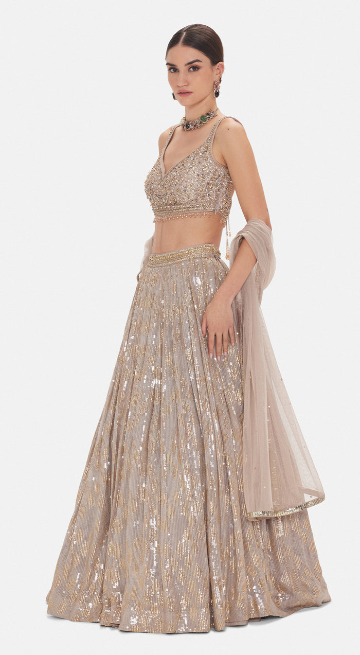The Muted Champagne Bronze Lehenga