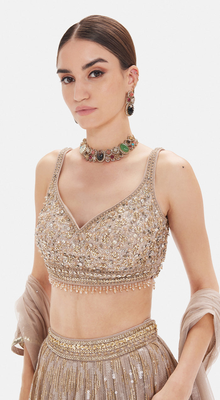 The Muted Champagne Bronze Lehenga