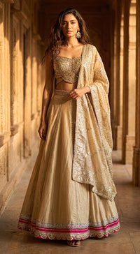 Gold Tissue Embroidered Lehenga Set