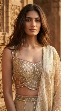 Gold Tissue Embroidered Lehenga Set