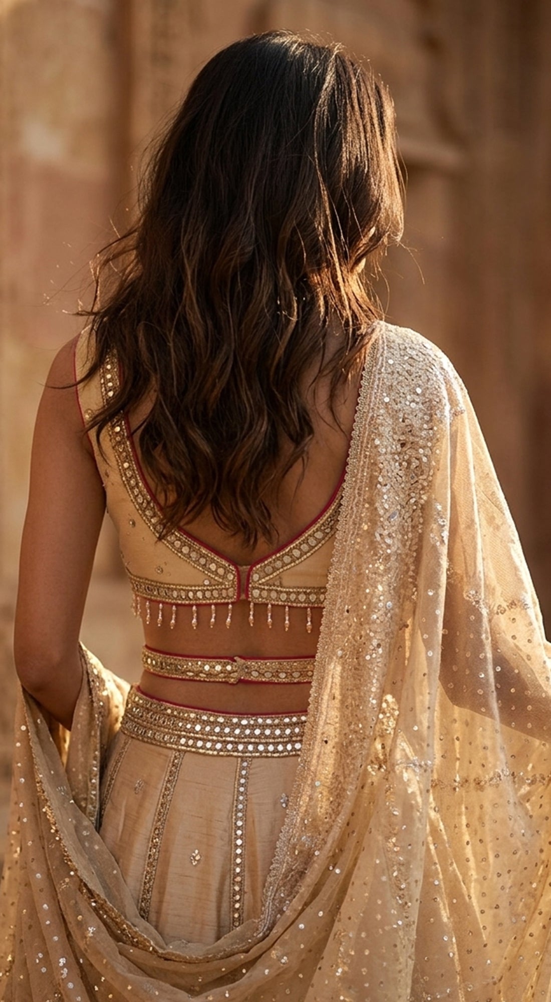 Gold Tissue Embroidered Lehenga Set