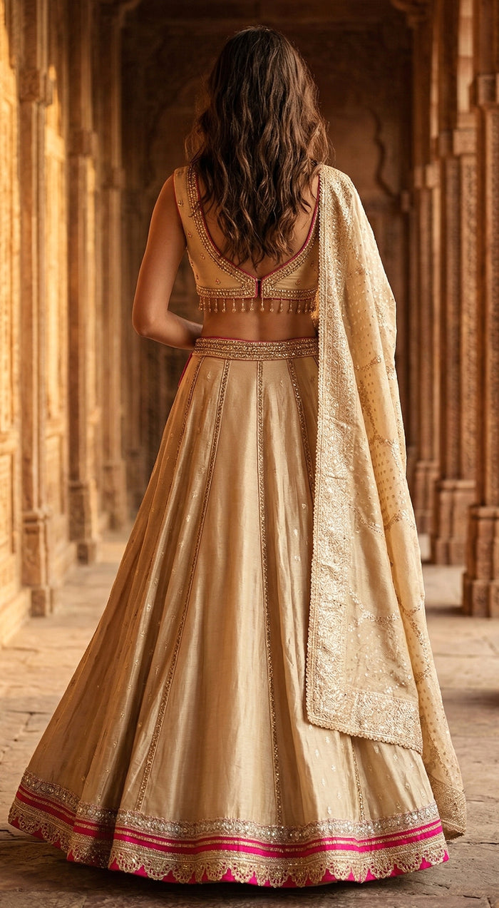 Gold Tissue Embroidered Lehenga Set Basanti Kapde aur Koffee Gold Tissue Embroidered Lehenga Set Basanti Kapde aur Koffee