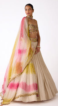 Ivory Designer Chinon Lehenga Set with Mirror Work and Embroidered Blouse - Basanti Kapde aur Koffee