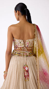Ivory Designer Chinon Lehenga Set with Mirror Work and Embroidered Blouse - Basanti Kapde aur Koffee