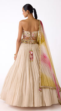 Ivory Designer Chinon Lehenga Set with Mirror Work and Embroidered Blouse - Basanti Kapde aur Koffee
