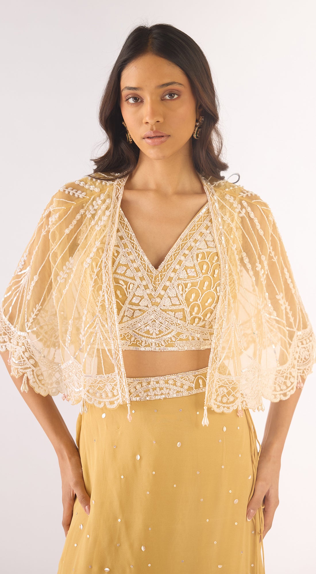 Gold Georgette Embroidered Lehenga Set