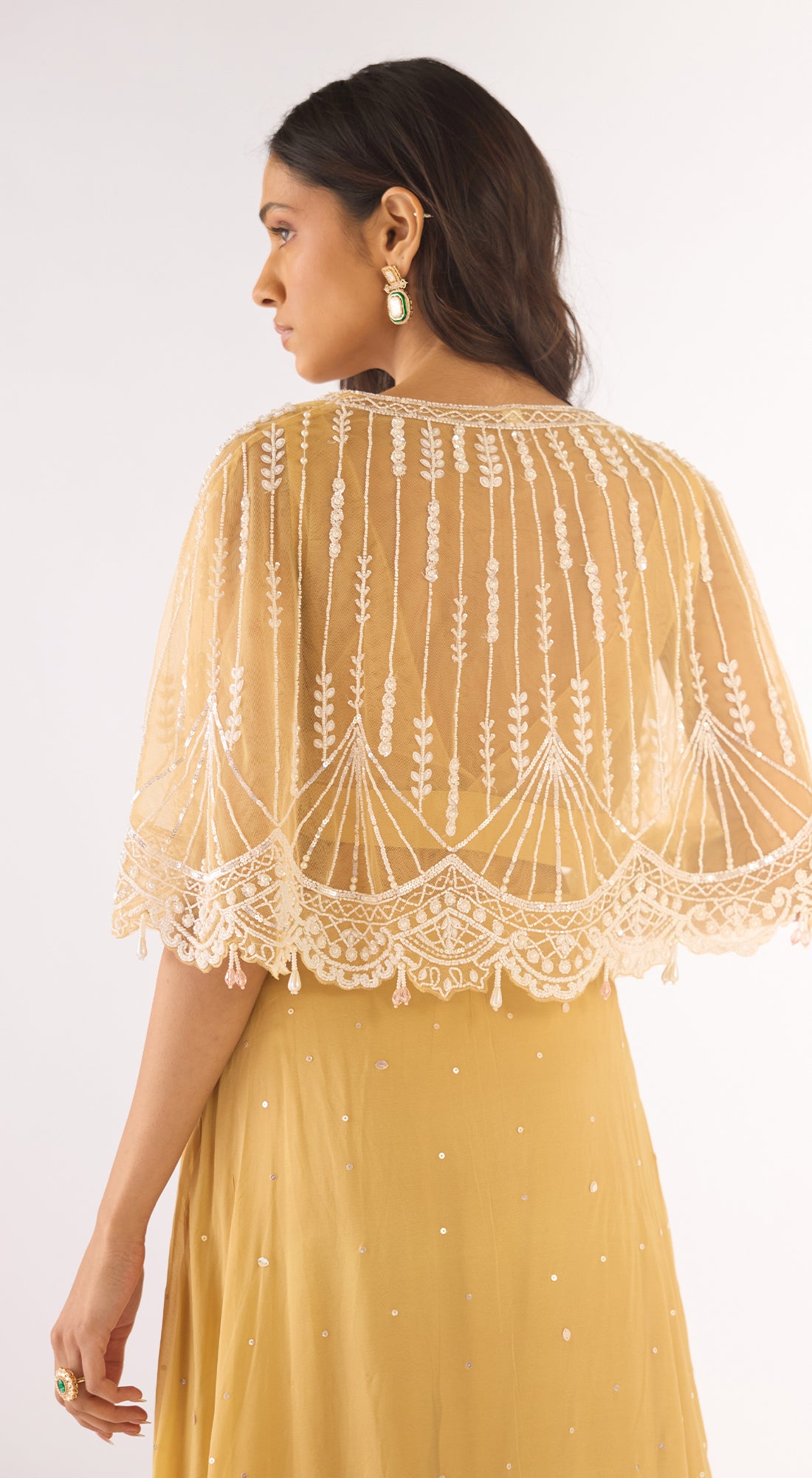 Gold Georgette Embroidered Lehenga Set