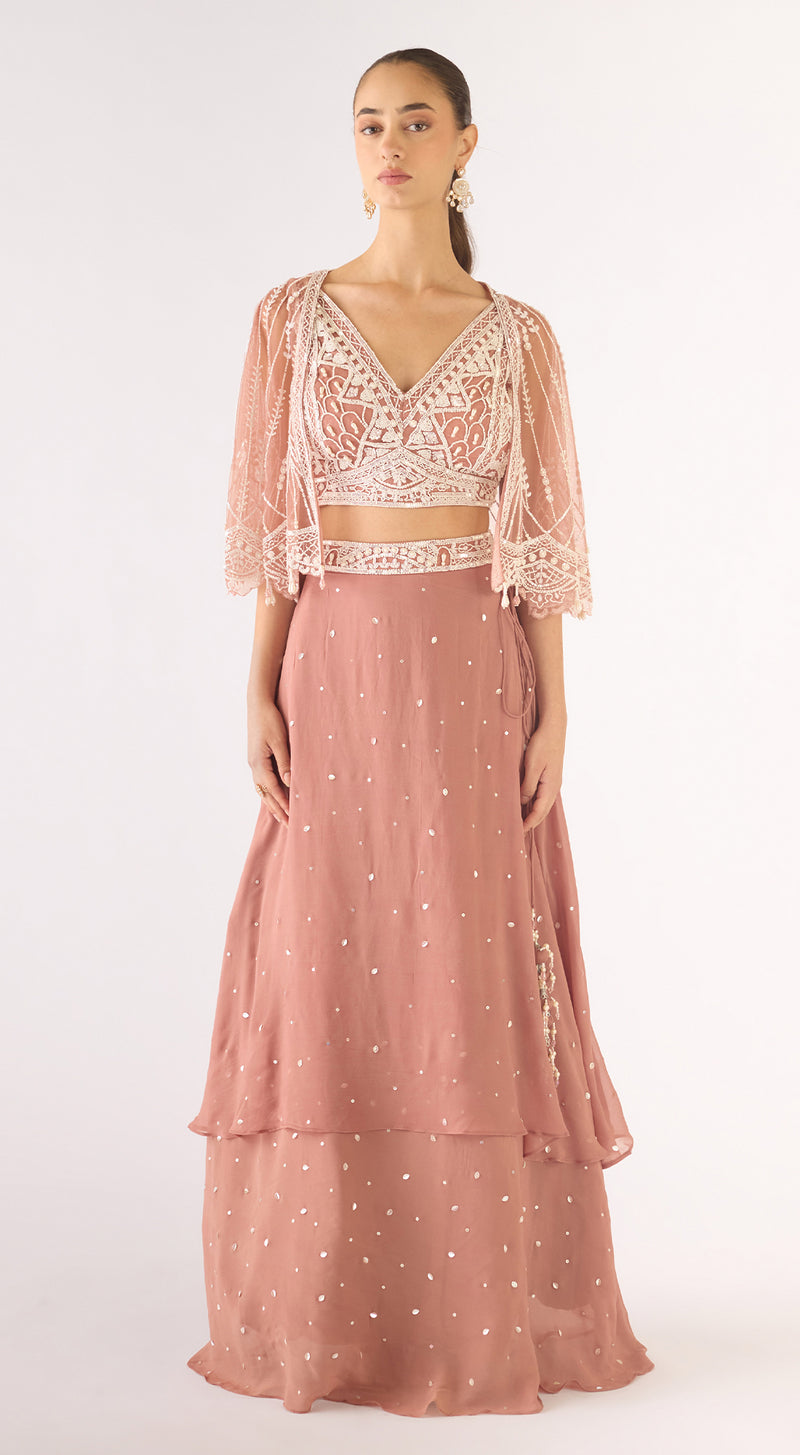 Pink Georgette Embroidered Lehenga Set