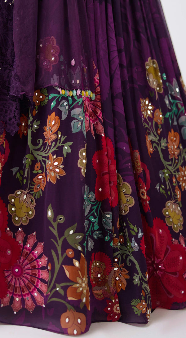 Purple georgette embroidered lehenga with bead and sequins work - Basantu kapde aur koffee