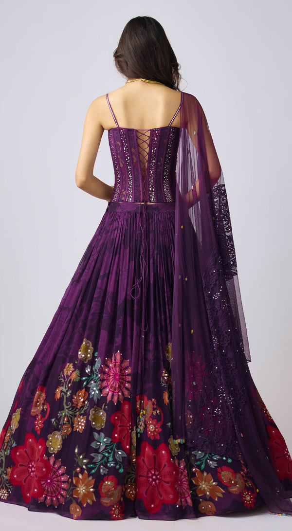 Purple georgette embroidered lehenga with bead and sequins work - Basantu kapde aur koffee