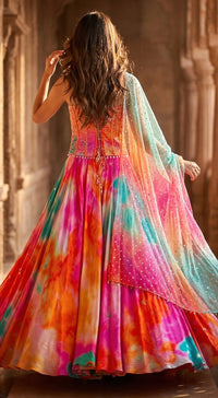 Multi Crepe Embroidered Lehenga Set