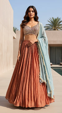 Russet Tissue Embroidered Lehenga Set