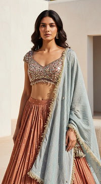 Russet Tissue Embroidered Lehenga Set