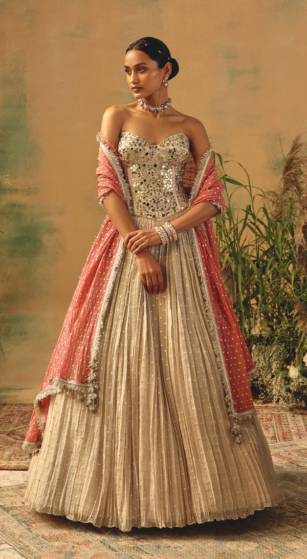 Basanti Kapde Aur Koffee The Ivory Ember ivory corset lehenga with detailed embroidery