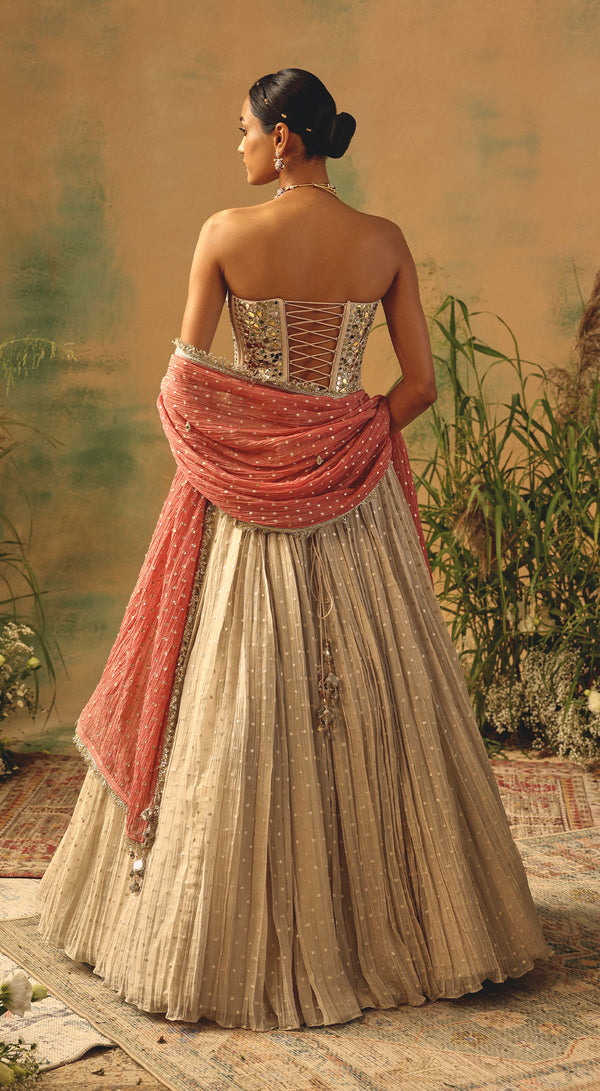 Basanti Kapde Aur Koffee The Ivory Ember ivory corset lehenga with detailed embroidery