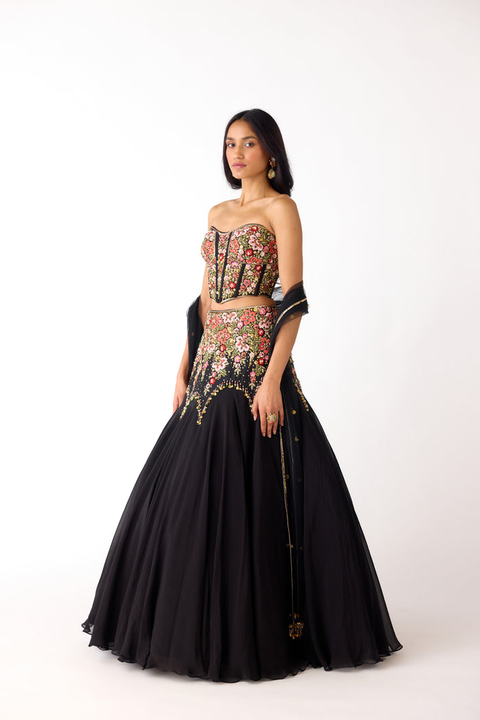 The Midnight Garden Corset & Lehenga Set