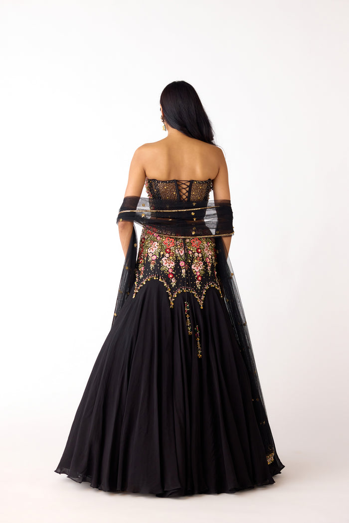 The Midnight Garden Corset & Lehenga Set