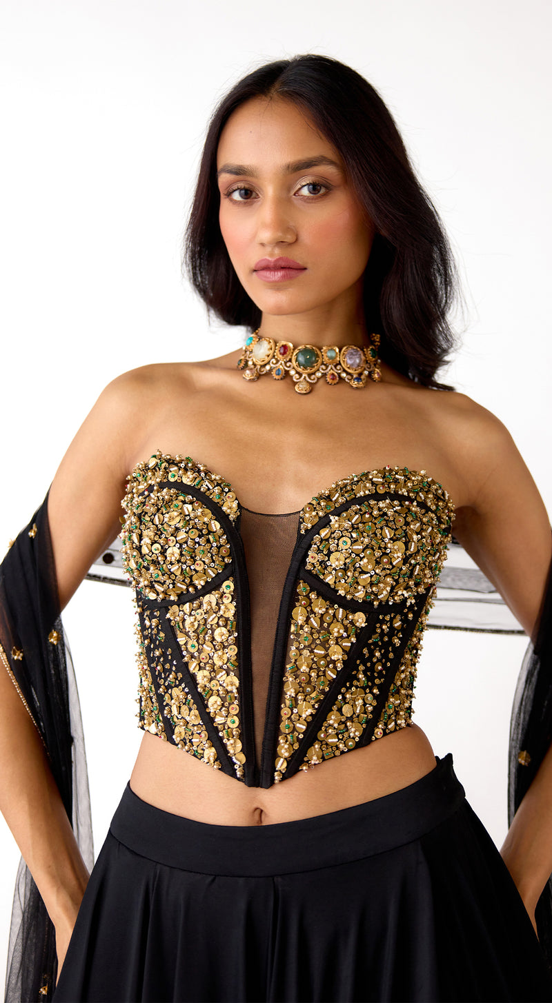 The Stellar Noir Corset & Lehenga Set