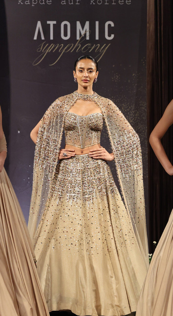 Gold Embroidered Corset Lehenga Set