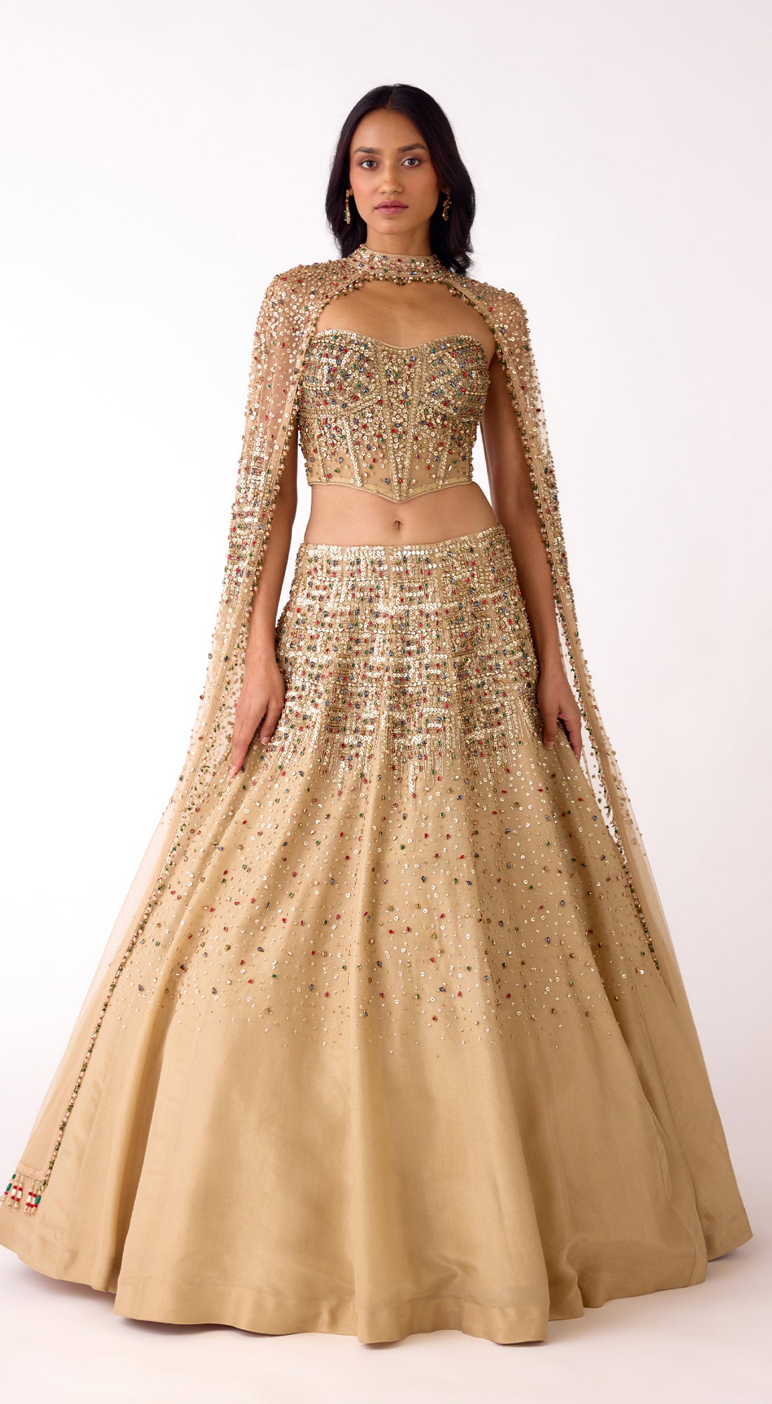 Gold Embroidered Corset Lehenga Set