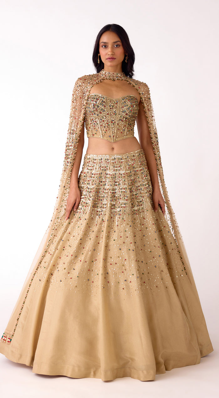 Gold Embroidered Corset Lehenga Set