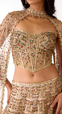 Gold Embroidered Corset Lehenga Set